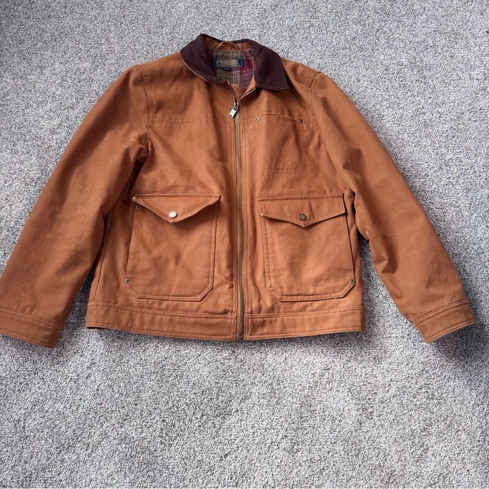 Pendleton Carson City Tan Field Jacket with Brown Collar- size large Whisky